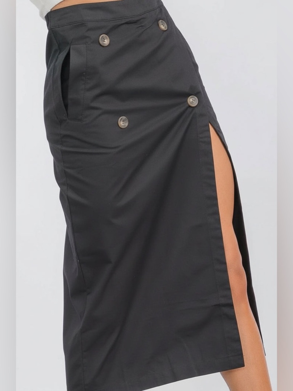Button Detail High Slit Midi Skirt – Sleek Tailored Pencil Skirt - Picture 3 of 8